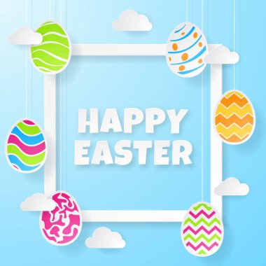 Mutlu Paskalya arka plan. Tebrik kartı kağıt tarzı kesti. Vektör çizim