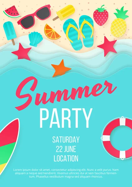 Sommer Beachparty Vektor Hintergrund Papierschnitt Kann Für Banner Tapeten Flyer — Stockvektor