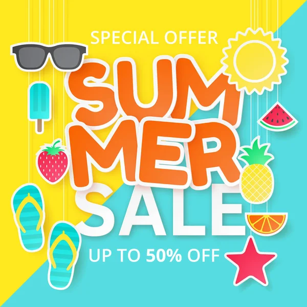 Summer Sale Vector Background Paper Cut Can Used Banners Wallpaper — Stock Vector