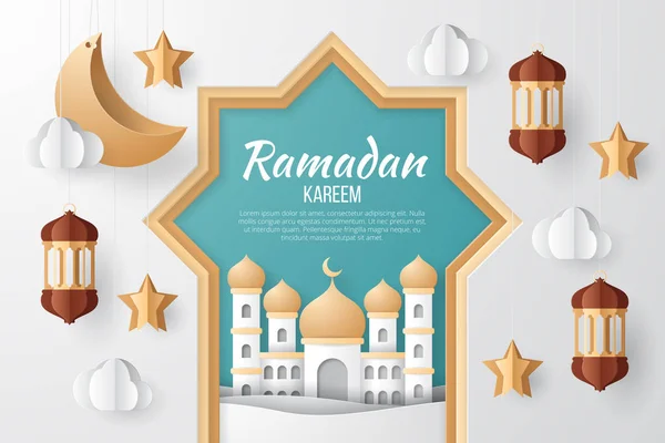 Ramadan Kareem Ilustração Fundo Com Lanternas Árabes Mesquita Lua Estrela — Vetor de Stock