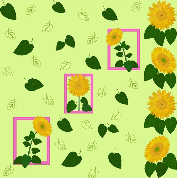 Padrão verde folha girassol amarelo abstração flora papel de parede — Vetor de Stock