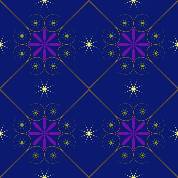 ベクトルシームレスなカラフルな丸みを帯びた花東洋六角形曼荼羅パターン要約背景 — ストックベクタ