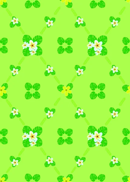 Motif feuilles vert fleur blanc jaune papier peint tropiques — Image vectorielle