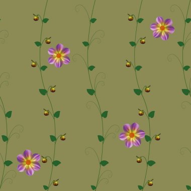 desen çiçekler mor yaprakları yeşil flora liana duvar kağıdı