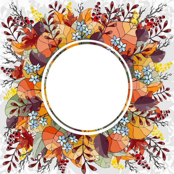 Los colores de otoño adornan el fondo, perfecto para tarjetas de felicitación o señalización al por menor. Ilustración vectorial — Archivo Imágenes Vectoriales