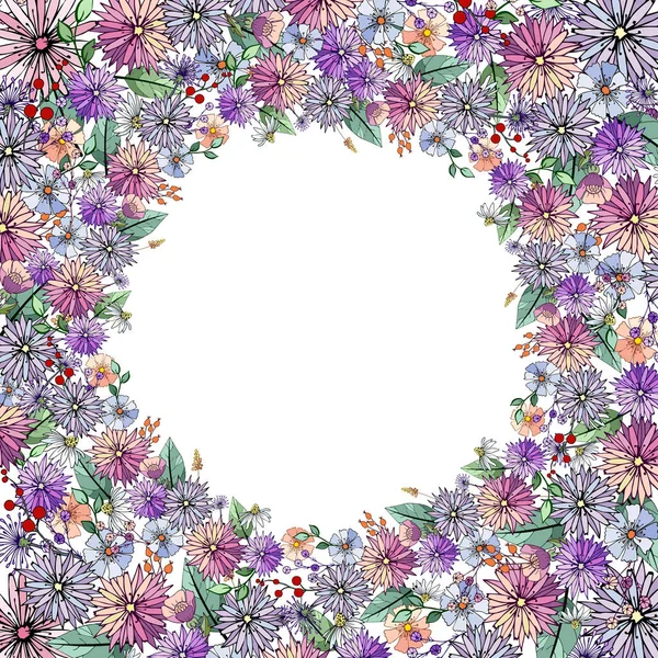 Tarjeta de greeiting cuadrada con diferentes elementos florales para el diseño festivo y de temporada — Archivo Imágenes Vectoriales