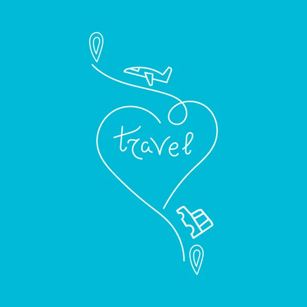 Χέρι Γράμματα Ταξίδι Σχέδια Από Αυτοκίνητο Αεροπλάνο Στυλιζαρισμένη Καρδιά Εικονογράφηση — Διανυσματικό Αρχείο
