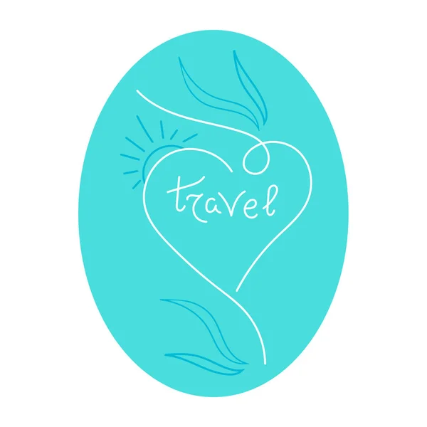 Hand Lettering Travel Stylized Heart Vector Illustration White Background Postcard — Stock Vector