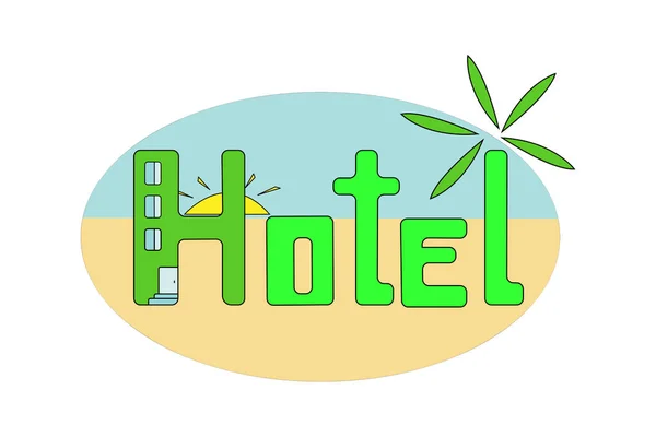 Μεγάλο Τυποποιημένο Γράμματα Ξενοδοχείο Ήλιος Palm Στο Φόντο Των Άμμου — Διανυσματικό Αρχείο