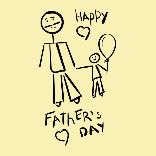 Dad Son Happy Father Day Card Hand Drawn Letter Design — Stock Vector