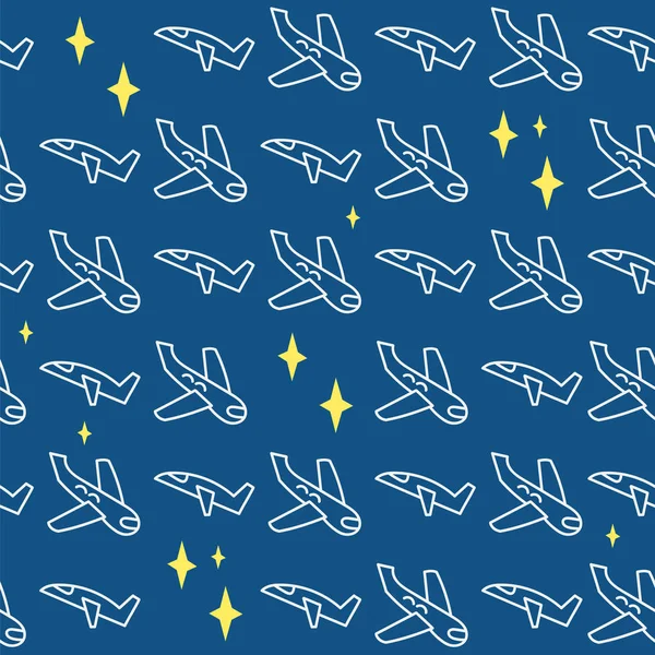 Flugzeuge Sterne Auf Blauem Hintergrund Nahtloses Muster Vektor — Stockvektor