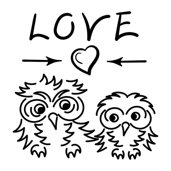 两只猫头鹰相爱 心箭白色背景上的矢量插图 — 图库矢量图片
