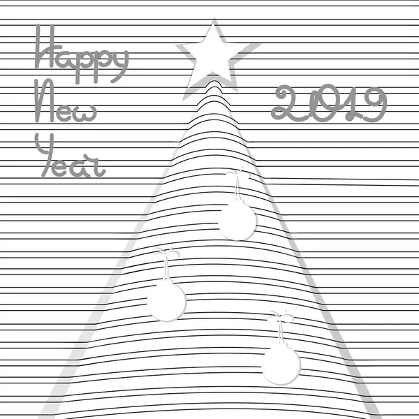 2019 Happy New Year Hand Drawing Outline Template Design Cards — Stock Vector