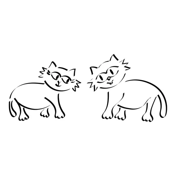 Gatos Bonitos Adoráveis Ilustração Vetorial Desenhada Mão Inscrição Amor Coração — Vetor de Stock
