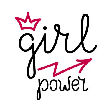 Kız güç feminist sloganı. El yazı. Vektör çizim