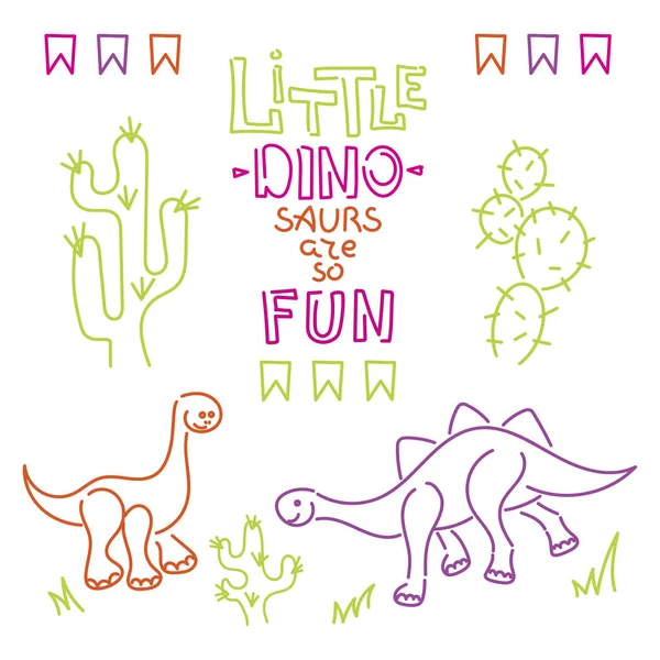 Les Petits Dinosaures Sont Amusants Texte Jolis Dinosaures Vectoriels Isolés — Image vectorielle