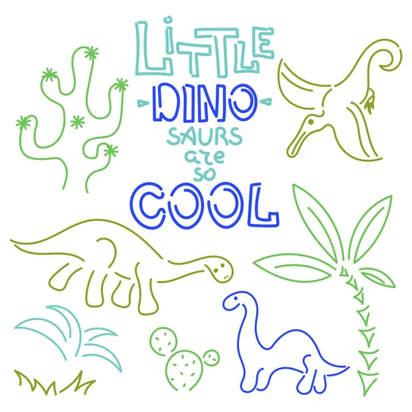 Les Petits Dinosaures Sont Cool Texte Jolis Dinosaures Vectoriels Isolés — Image vectorielle