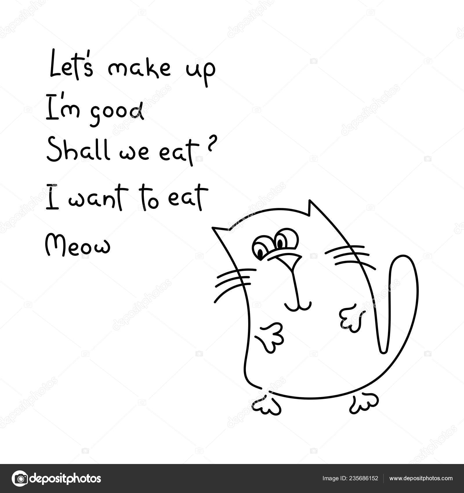 Chat Drôle Mignon Qui Demande Pardon Veut Manger Main Dessin