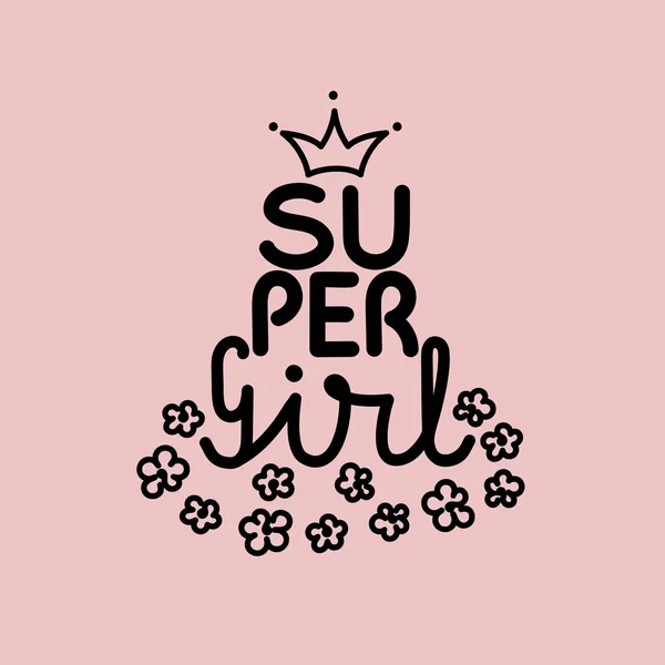 Super Girl Slogan Feminis Surat Tangan Ilustrasi Vektor - Stok Vektor