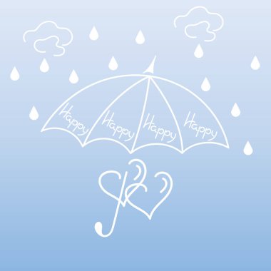 İki kalp şemsiyesi altında. Vektör çizim.