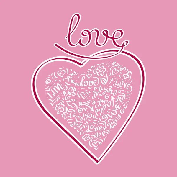 Όμορφη Καρδιά Αγάπη Κείμενο Doodle Χέρι Κατάρτιση Εικονογράφηση Διάνυσμα — Διανυσματικό Αρχείο