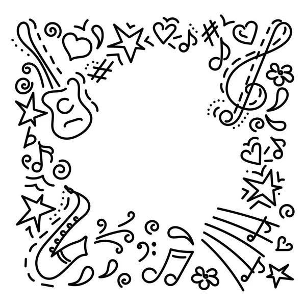 Fondo Musicale Disegnato Mano Simboli Musicali Stile Doodle Illustrazione Vettoriale — Vettoriale Stock