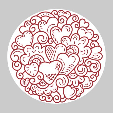 Elle çizilmiş doodle arka plan. Kalpler ve çiçekler. Vektör çizim