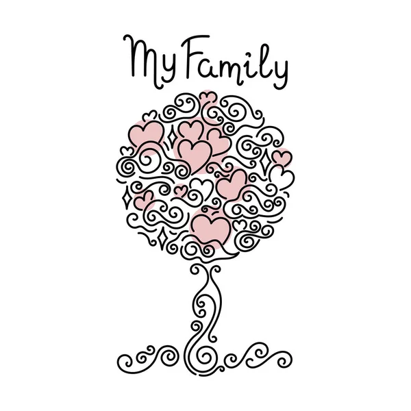 Meine Familie Baum Von Hand Gezeichnet Herzen Designvektorillustration — Stockvektor