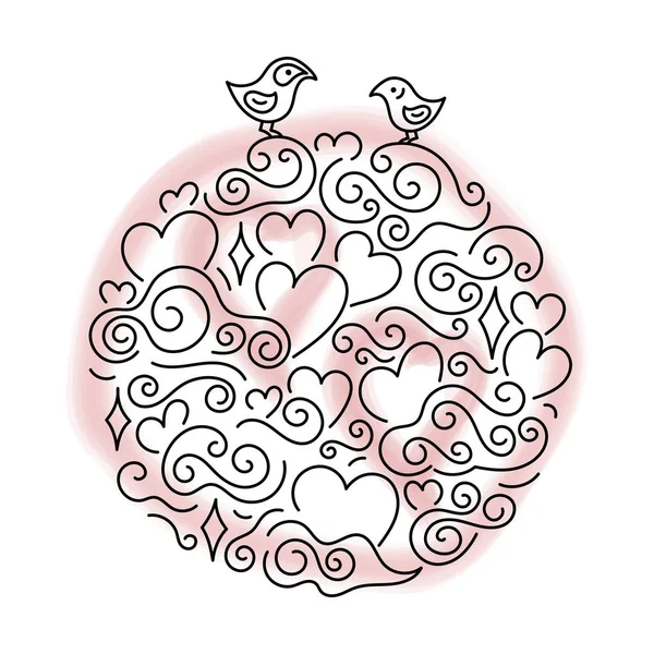 Planète Amour Deux Petits Oiseaux Illustration Vectorielle — Image vectorielle