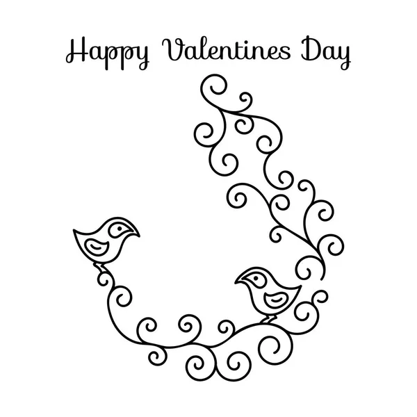 Two Birds Branches Form Spiral Graphics Greeting Card Valentine Day — Stock Vector