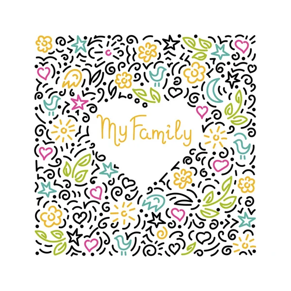 Min familie. Doodles baggrund hjerteformet. Design vektor illustration – Stock-vektor