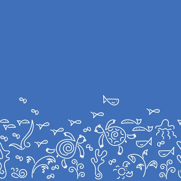 Doodle фону. Два Приморська морська черепаха, риба, підводні рослини. Вектор — стоковий вектор