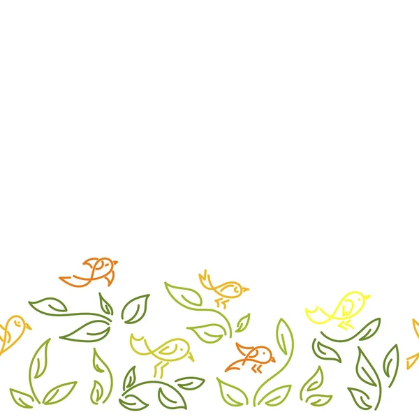 Fondo floral con divertidos pajaritos. Vector . — Vector de stock