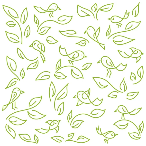 Florale achtergrond met grappige vogeltjes. Vector. — Stockvector