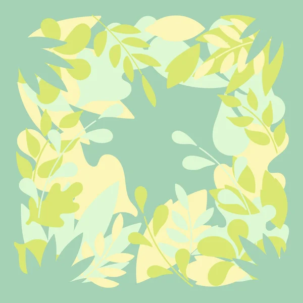 Marco de hojas verdes jóvenes. Antecedentes, paisajes. Vector ilustración dibujada a mano . — Vector de stock
