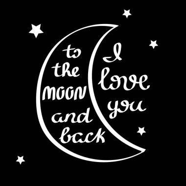 Ay ve arka için seni seviyorum. El romantik kartlar çekilmiş. Vektör.
