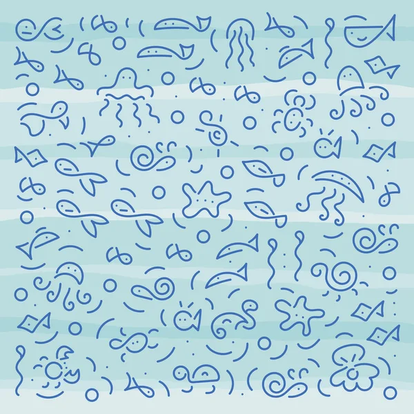 Havet. Doodle hand ritning i vågorna. Bakgrund. Vektorillustration — Stock vektor