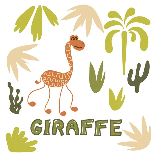 Animaux africains - Girafe. Illustration vectorielle lettrage à la main . — Image vectorielle