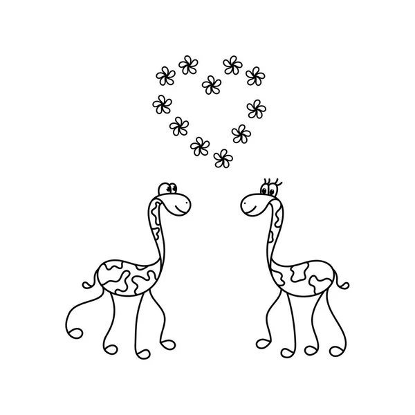 Giraffe familie. Afrikaanse dieren. Hand getekende vectorillustratie. — Stockvector