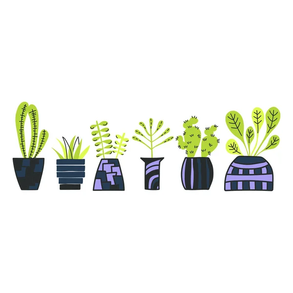 Σύνολο doodle σπίτι φυτά. Διάνυσμα χέρι . — Διανυσματικό Αρχείο