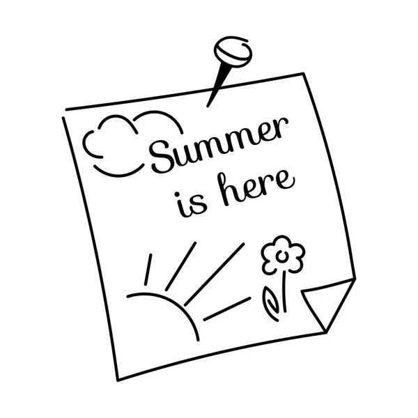 Der Sommer ist da. Aufkleber zum Aufnehmen, schönes Rahmendesign für Grußkarte, Plakat, Einladung. handgezeichnete Vektor-Illustration — Stockvektor