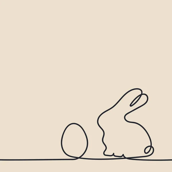 Sürekli çizgi çizimi. Paskalya yumurtası ve tavşan. El çizilmiş vektör çizim — Stok Vektör
