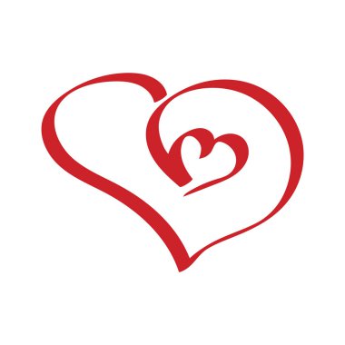 Vektör kalbi. Elle çizilmiş romantik kartlar. Büyük kalpte küçük kalp