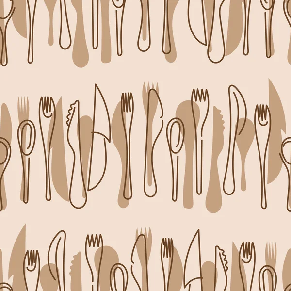 Cocinar Patrón sin costuras. Contour Cutlery Background. Utensilios de cocina. Dibujo de una línea. Ilustración vectorial — Archivo Imágenes Vectoriales