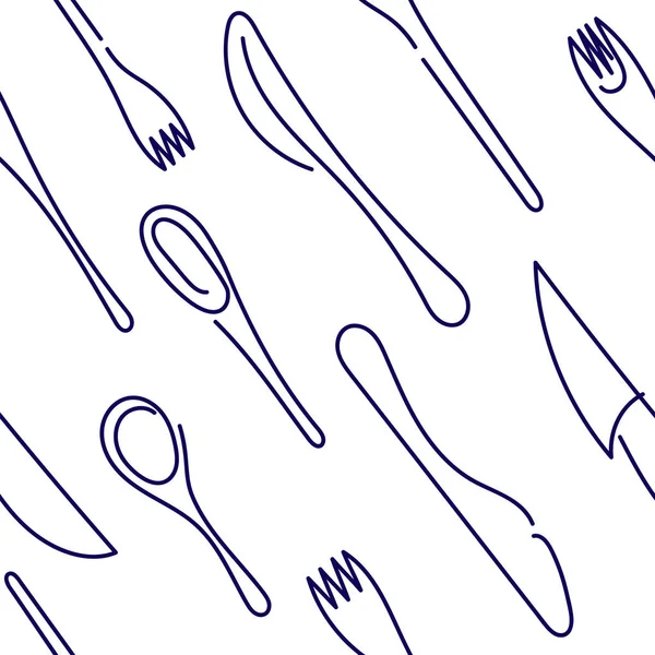 Cocina Fondo sin costuras. Contour Cutlery Background. Utensilios de cocina aislados. Dibujo de una línea. Vector — Archivo Imágenes Vectoriales