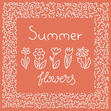 Yaz çiçekleri. El yazısı vektör illüstrasyon. Doodle el çizilmiş. Arka plan.