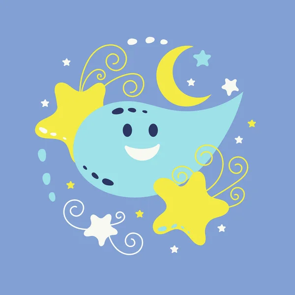 Měsíc a hvězdy, roztomilý pejsek. Vektorová ilustrace. — Stockový vektor