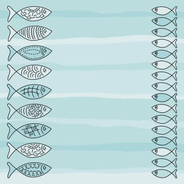 Deniz balığı, çerçeve, metin yeri konturları. Vektör.