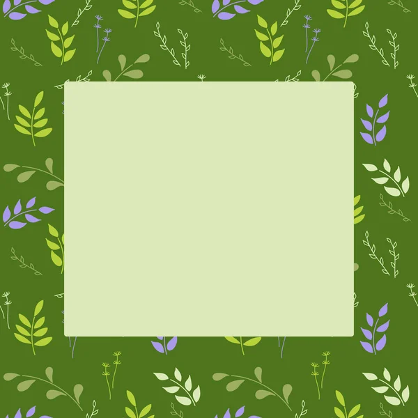 Marco cuadrado con patrón botánico para tus letras. Ramitas con hojas. Ilustración vectorial — Archivo Imágenes Vectoriales
