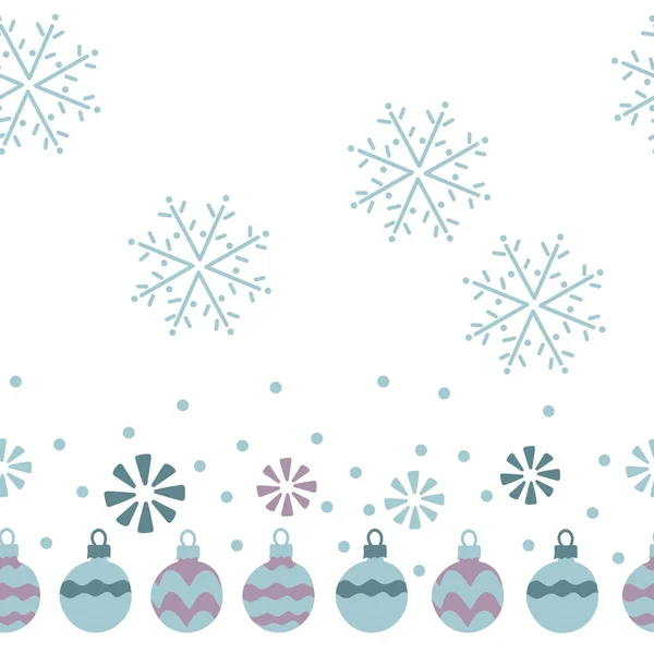 Vánoční koule, sněhové vločky. Bezespání vzorek na bílém pozadí. Kreslené ilustrace vector — Stockový vektor